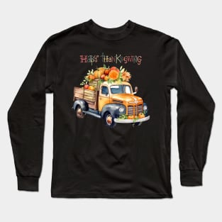 Cute Vintage Fall Happy Thanksgiving Pumpkin Truck Long Sleeve T-Shirt